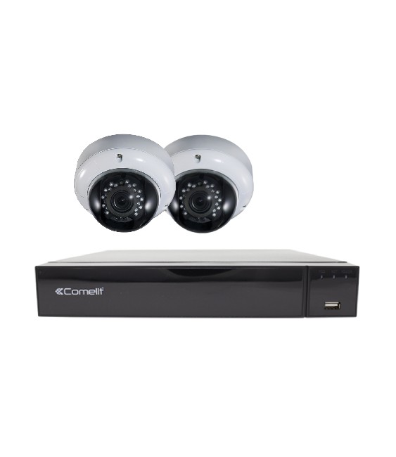 COMELIT  - KIT XVR 4 INGRESSI 5MP CON HDD 1TB E 2 TELECAM. AHD VANDALDOME 5MP, 2.8-12MM, IP66 - AHDVR004S05B + AHCAM634VZA