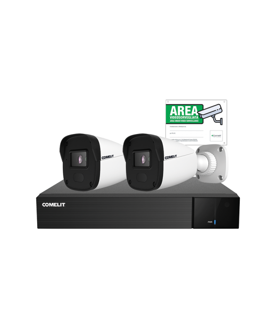 COMELIT - KIT VIDEOSORVEGLIANZA NVR A 4 CANALI E 2 TELECAM. IP BULLET 4MP - IPKIT004N05PA (IPNVR004N06PA + IPBCAMN04F01A)