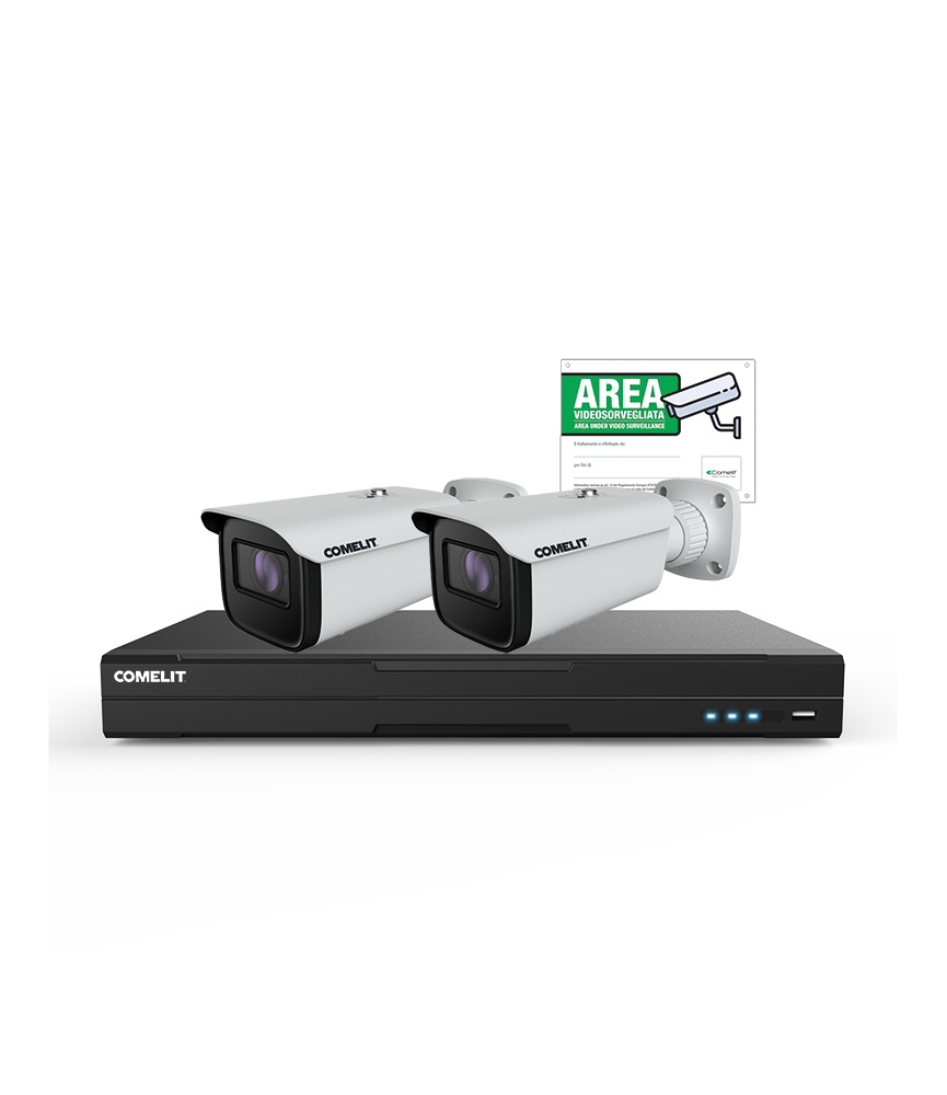 COMELIT - KIT VIDEOSORVEGLIANZA NVR A 8 CANALI E 2 TELECAM. IP BULLET 4MP - IPKIT008N05PA (IPNVR008N06PA + IPBCAMN04ZA)