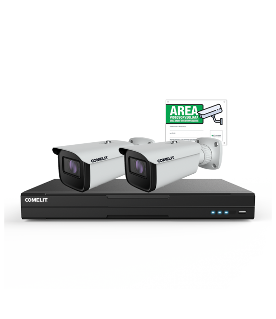 COMELIT - KIT VIDEOSORVEGLIANZA NVR A 8 CANALI E 2 TELECAM. IP BULLET 4MP - IPKIT008N05PA (IPNVR008N06PA + IPBCAMN04ZA)